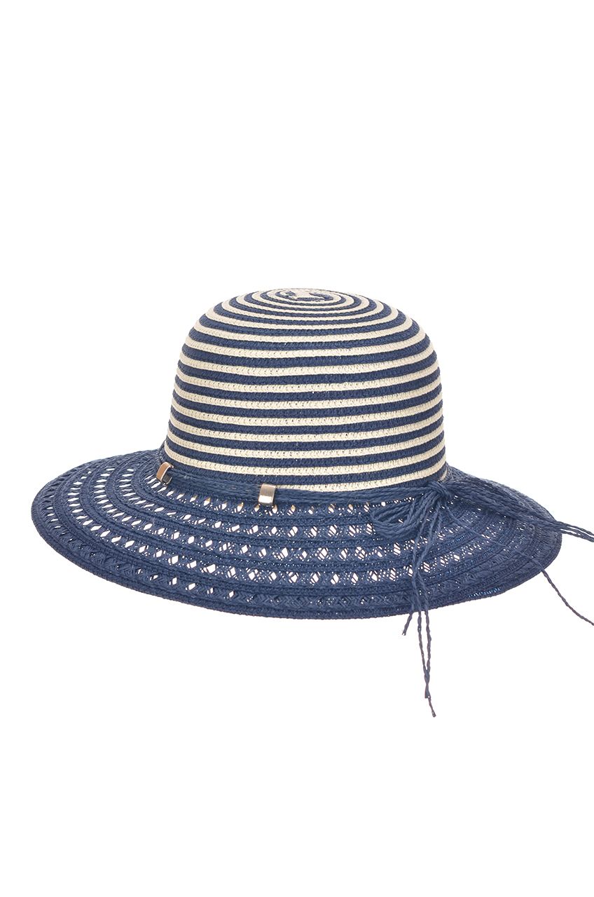 Оптом - Шляпа из плетенной соломки, полоса, крученный шнурок, поле 8 (см) - B712 - domopta.ru