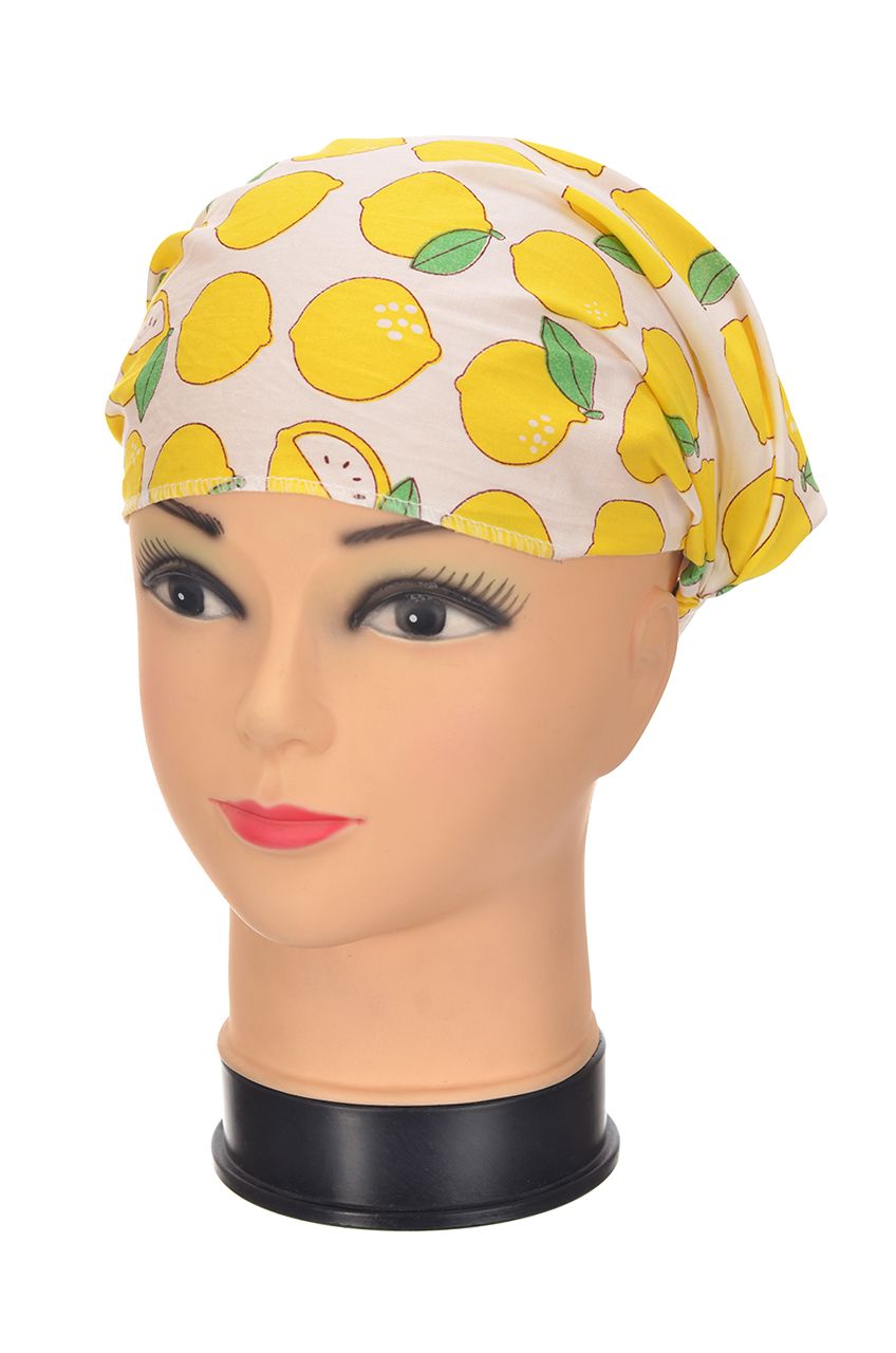Оптом - Повязка на голову, хлопковая, с рисунком лимоны - 10090-4 - domopta.ru