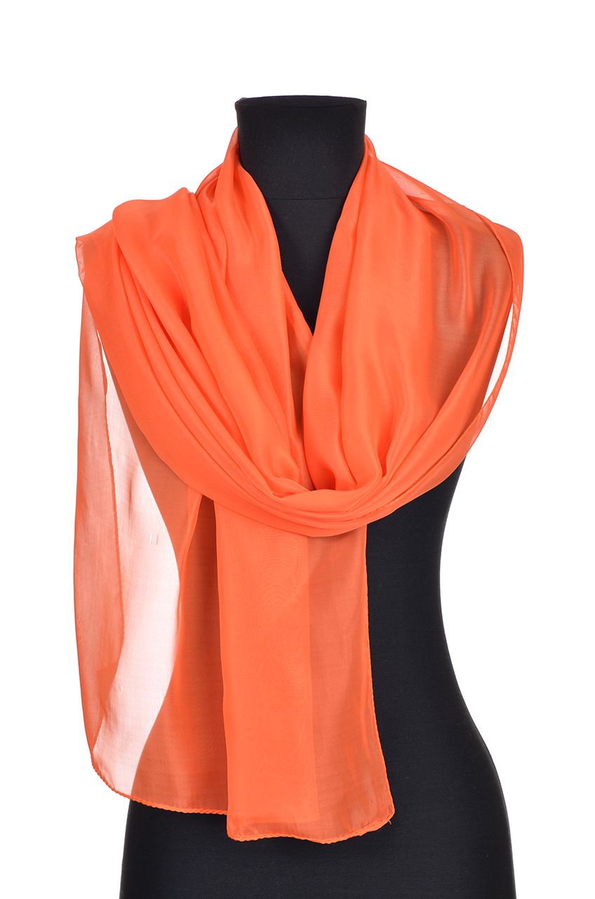 Шарфы накидки. Оранжевый шифоновый шарф. Однотонный шелковый шарф. Палантин оранжевый однотонный. Шарф накидка на плечи.
