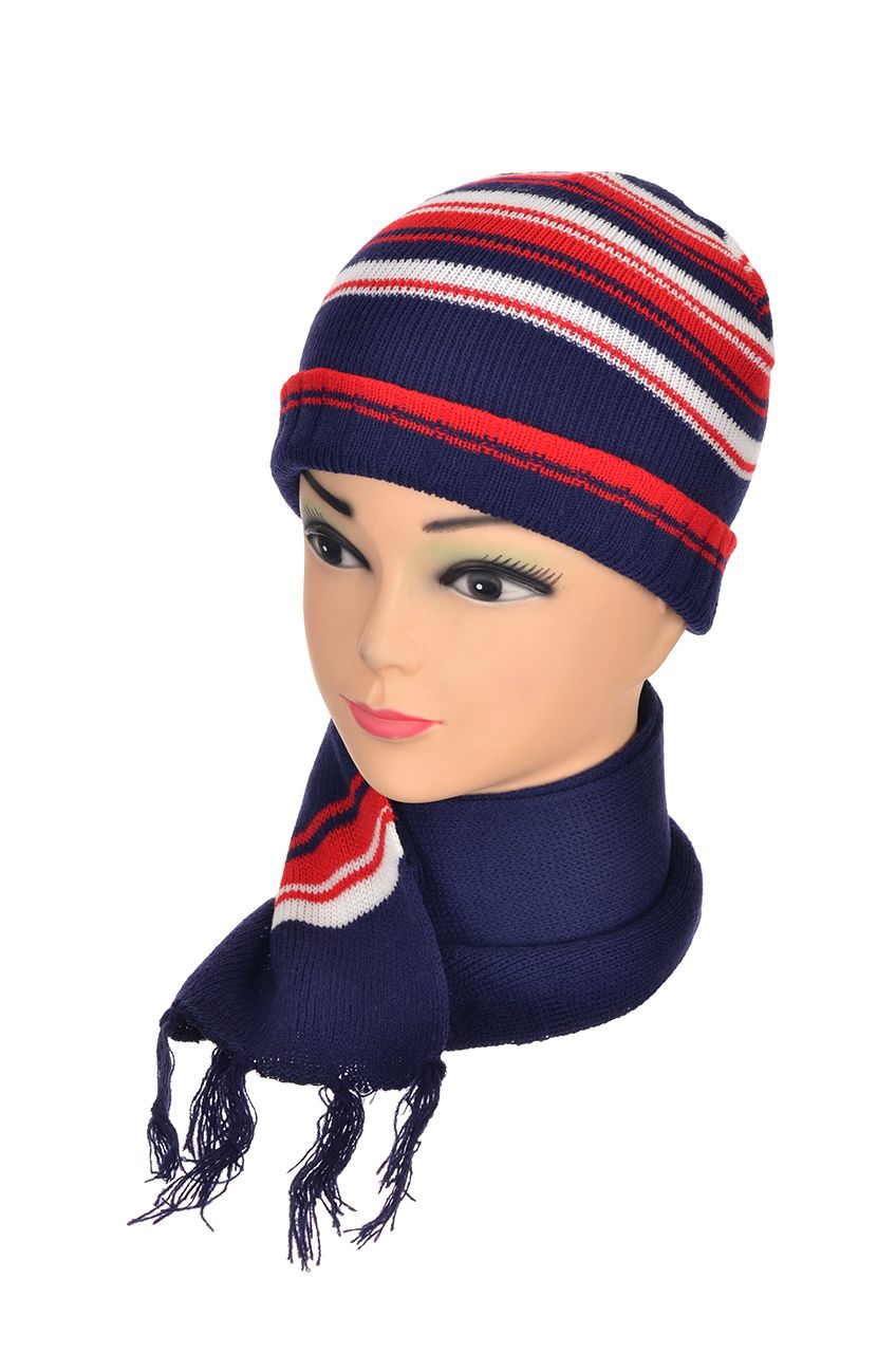 Оптом - Комплект детский (шапка трикотажная, двойная + шарф) - 70457 - domopta.ru