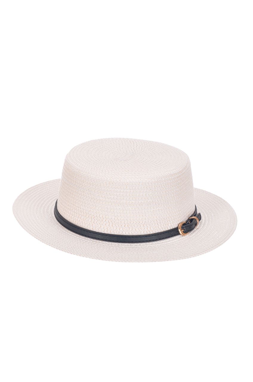 Оптом - Шляпа таблетка, плетенная соломка, с ремешком, поле 6 (см) - B599 - domopta.ru