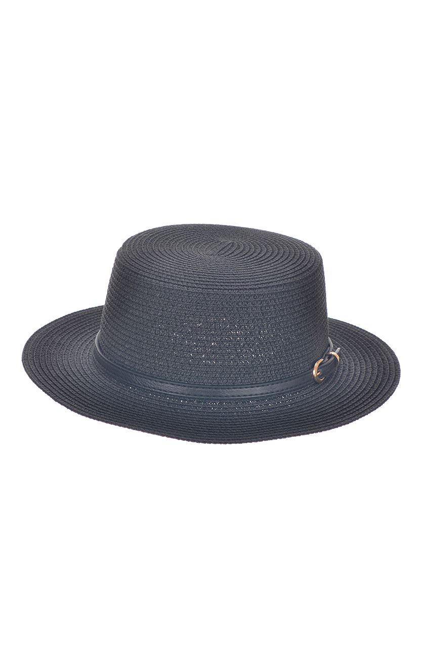Оптом - Шляпа таблетка, плетенная соломка, с ремешком, поле 6 (см) - B599 - domopta.ru