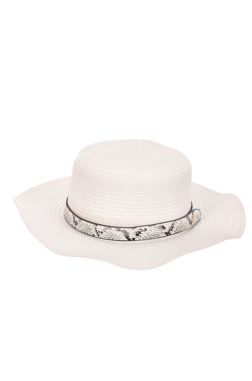 Оптом - Шляпа таблетка, из плетенной соломки, с ремешком, поле 8 (см) - B676 - domopta.ru