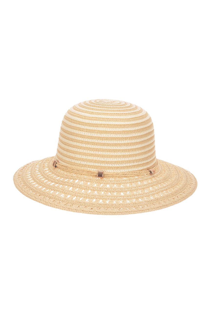Оптом - Шляпа из плетенной соломки, полоса, крученный шнурок, поле 8 (см) - B712 - domopta.ru