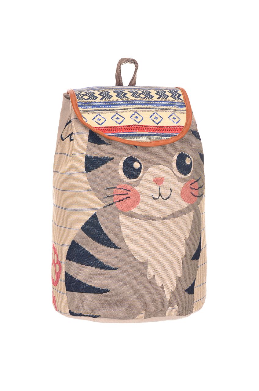 Оптом - Рюкзак гобеленовый с подкладом и с внутренним карманом, рисунок полосатый кот - F274-4 - domopta.ru